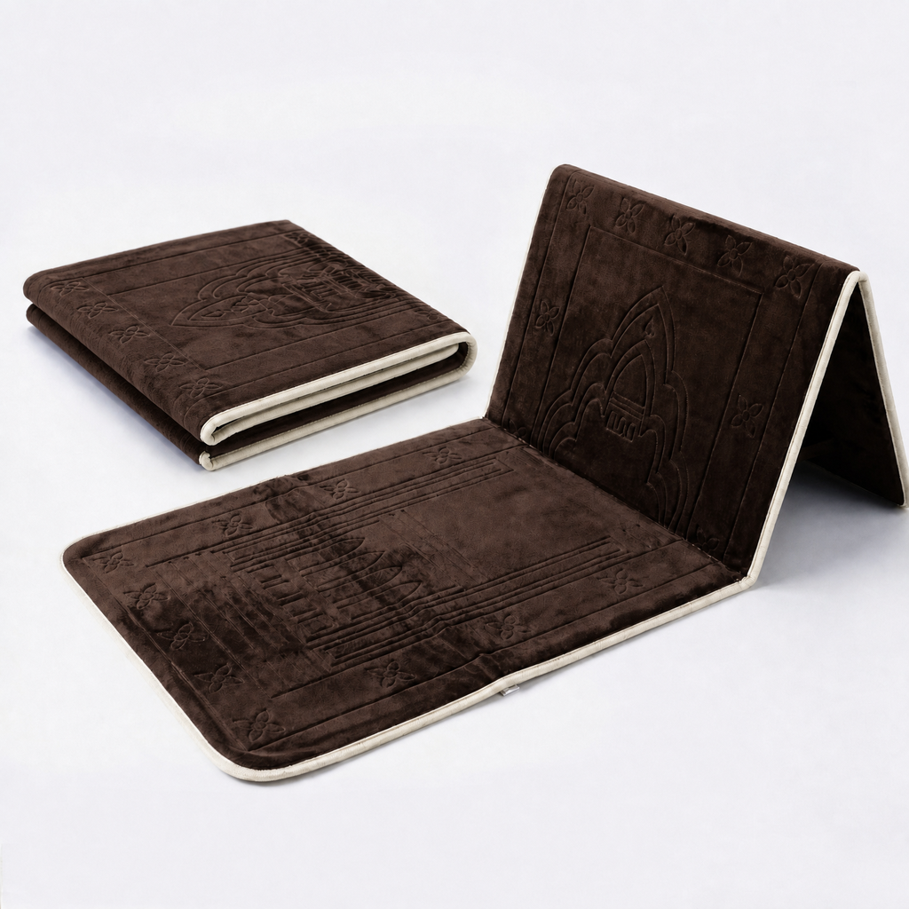 Brown Foldable Prayer Mat with Backrest