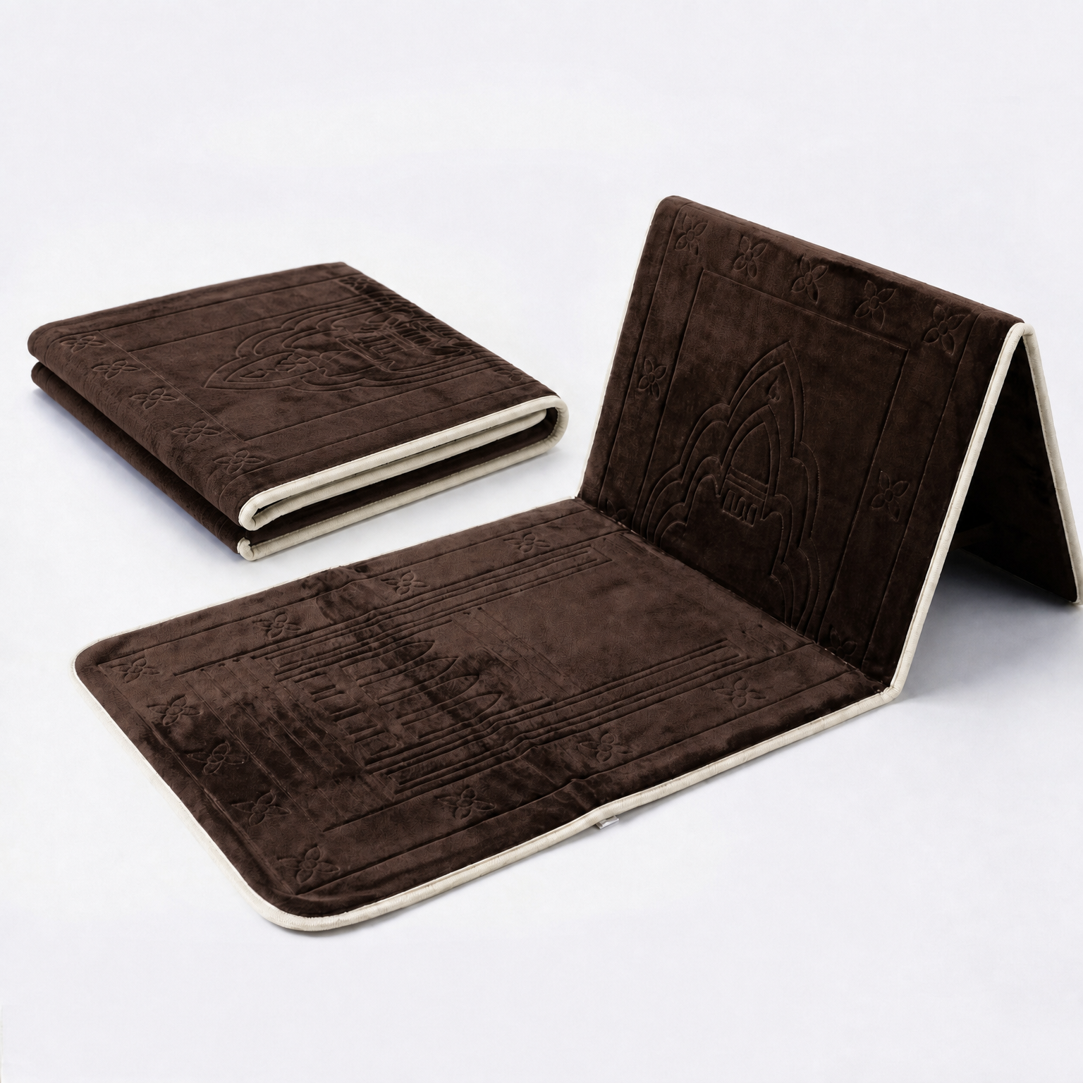 Brown Foldable Prayer Mat with Backrest
