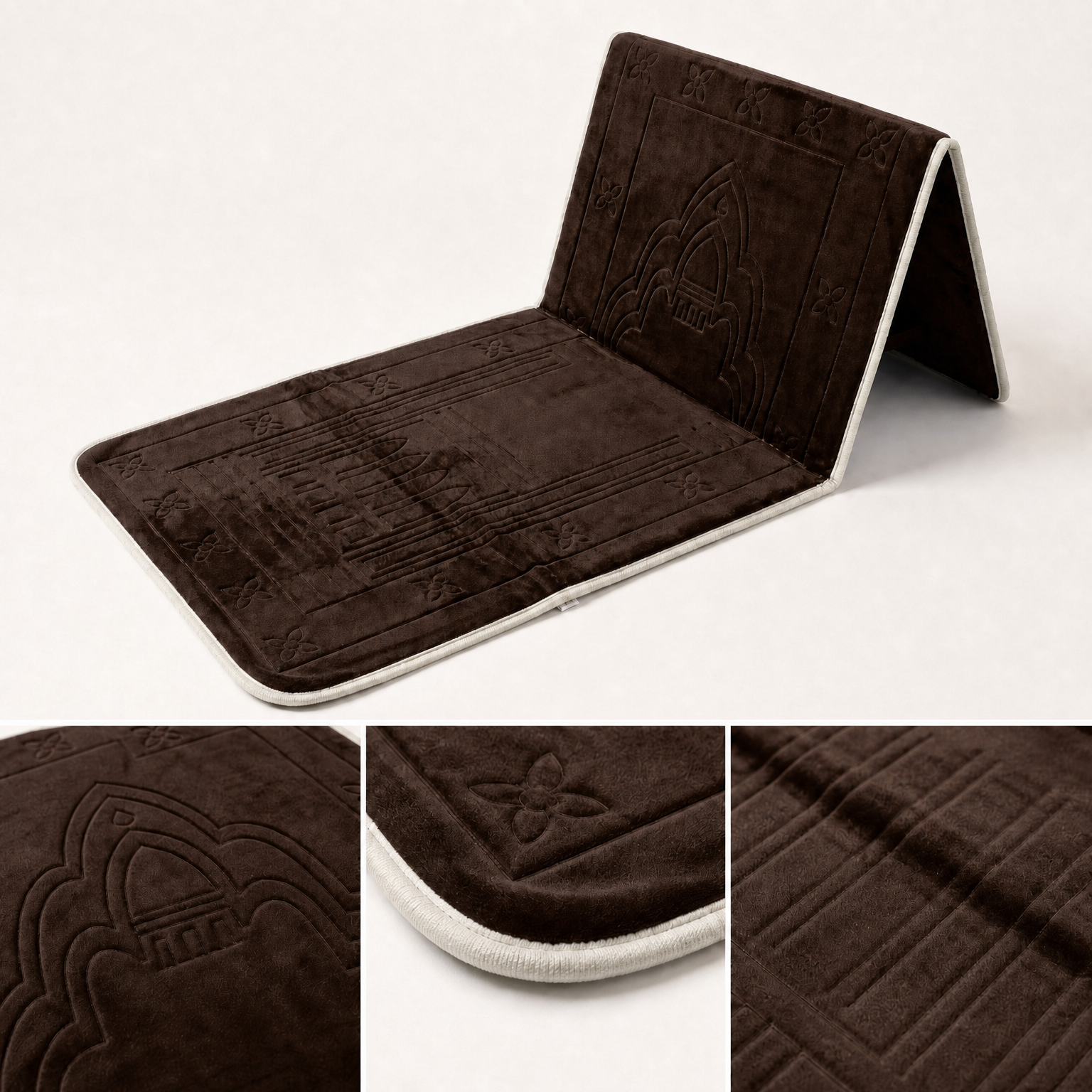 Brown Foldable Prayer Mat with Backrest