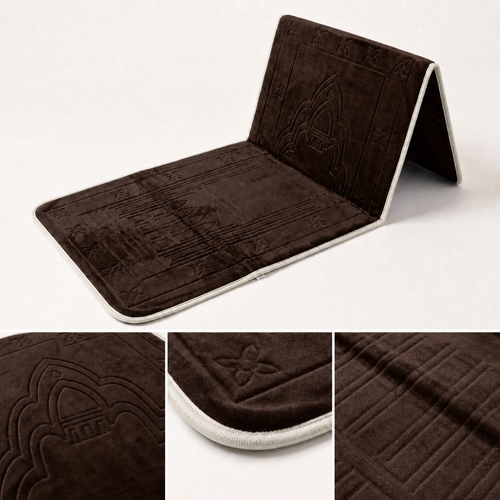 Brown Foldable Prayer Mat with Backrest
