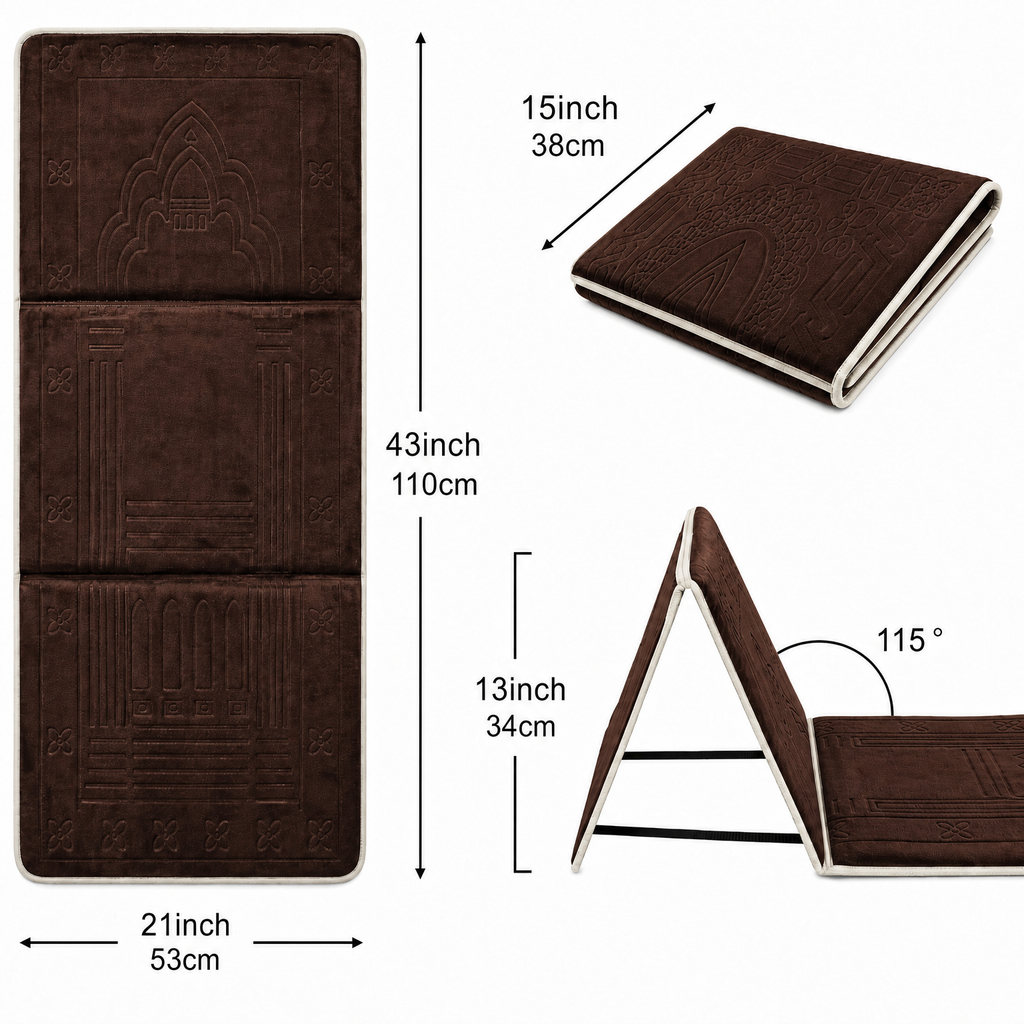 Brown Foldable Prayer Mat with Backrest