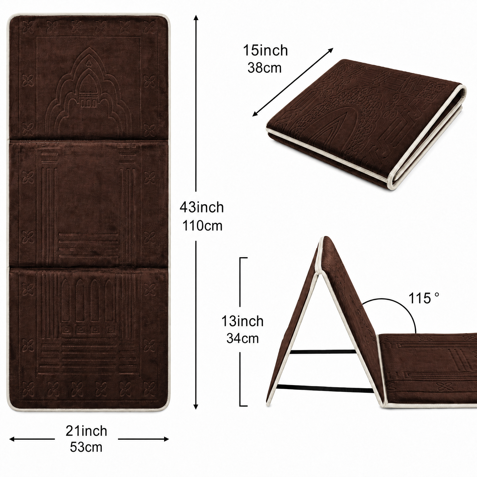Brown Foldable Prayer Mat with Backrest