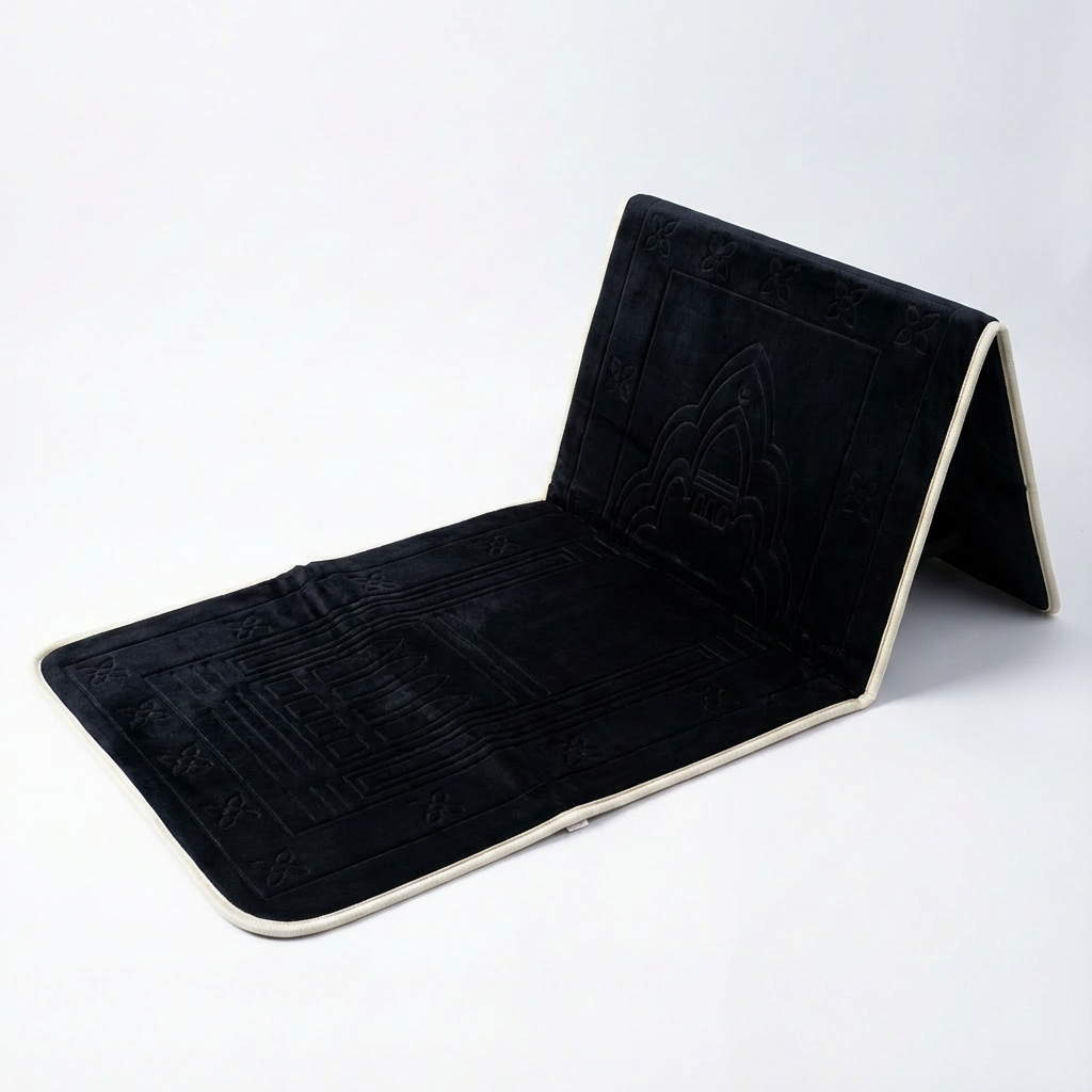 Black Foldable Prayer Mat with Backrest