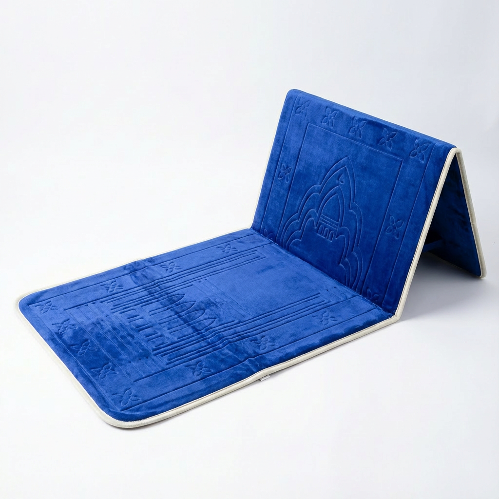 Blue Foldable Prayer Mat with Backrest