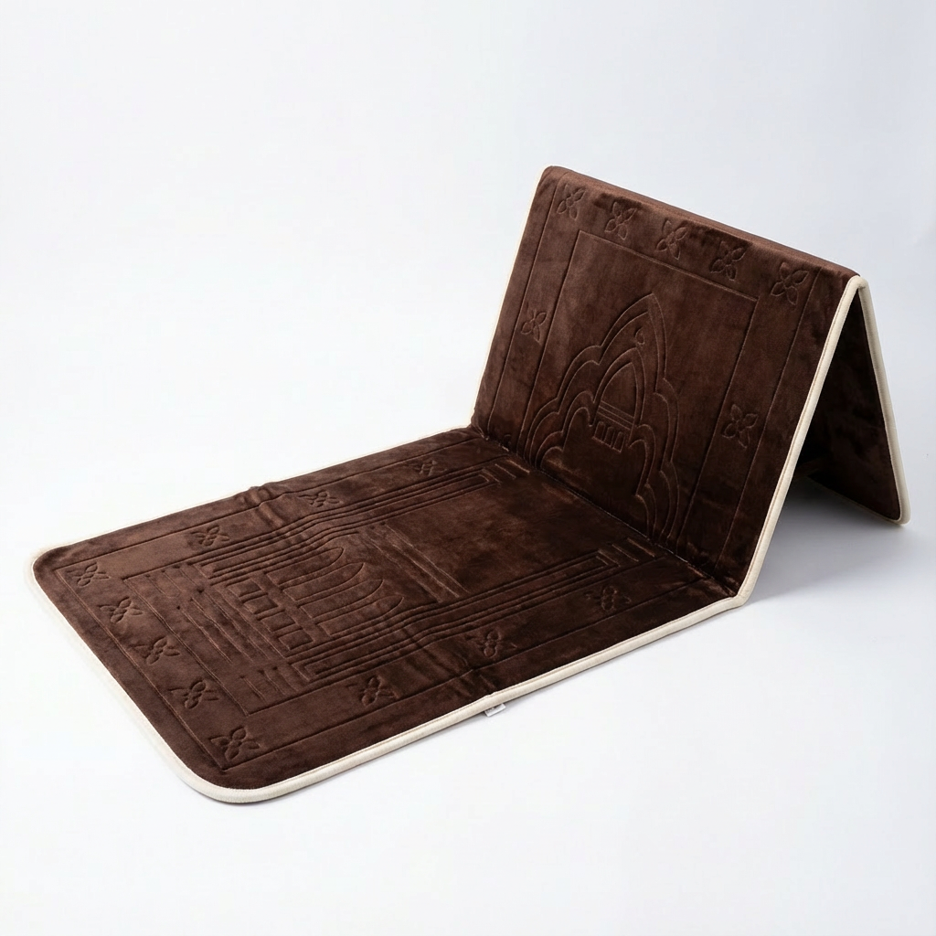 Brown Foldable Prayer Mat with Backrest