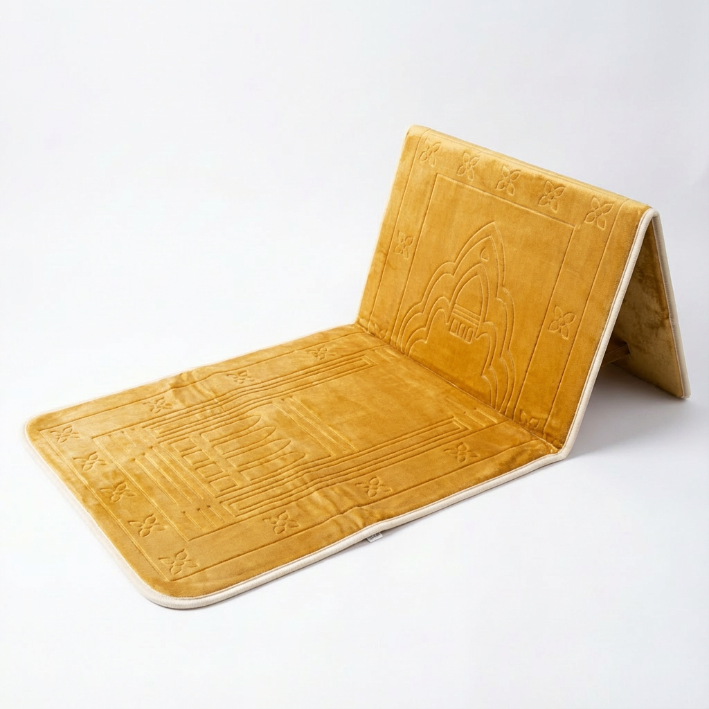 Gold Foldable Prayer Mat with Backrest