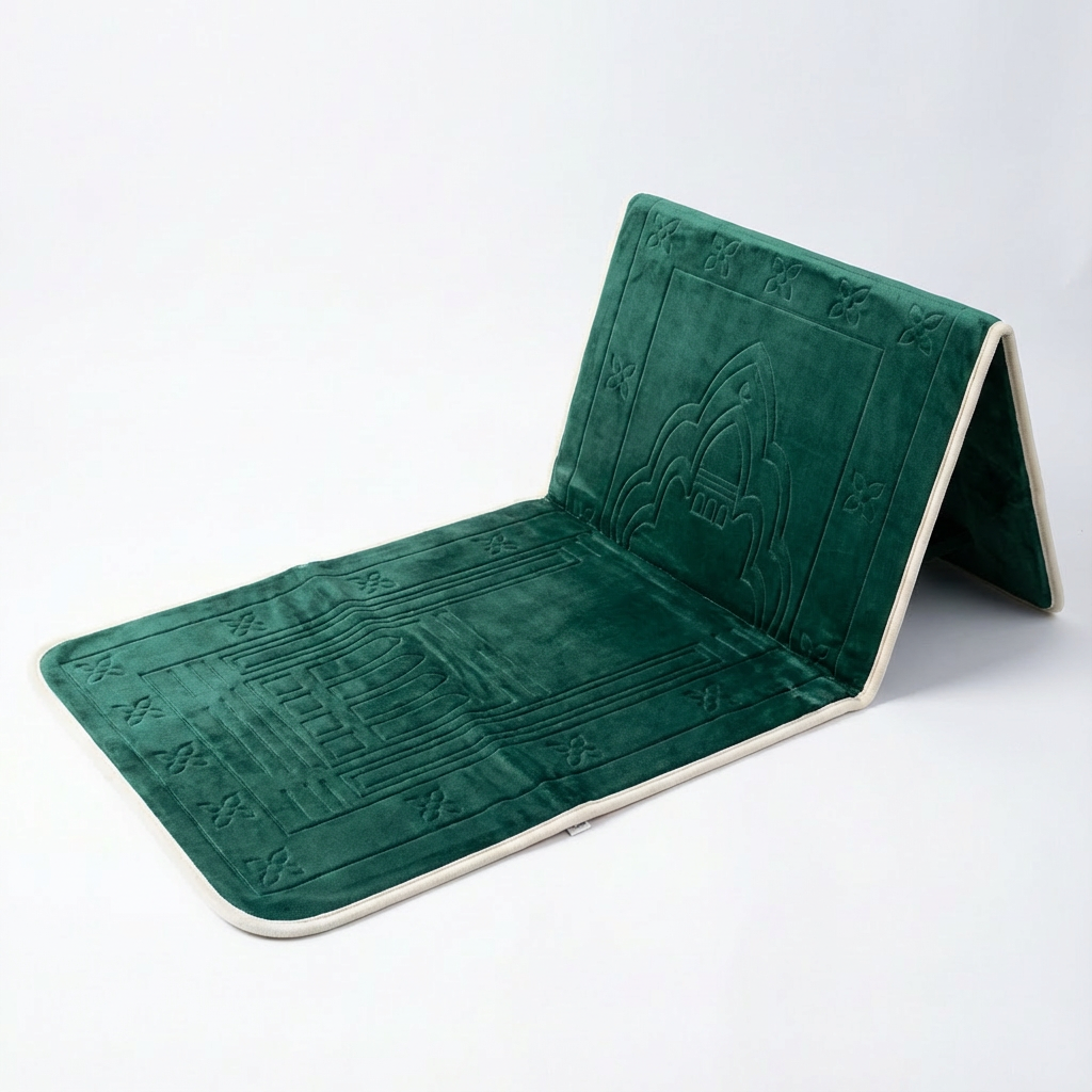 Green Foldable Prayer Mat with Backrest