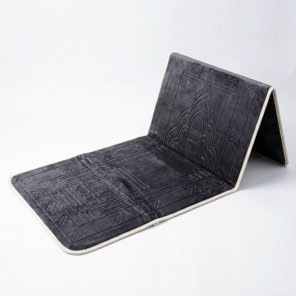 Gray Foldable Prayer Mat with Backrest