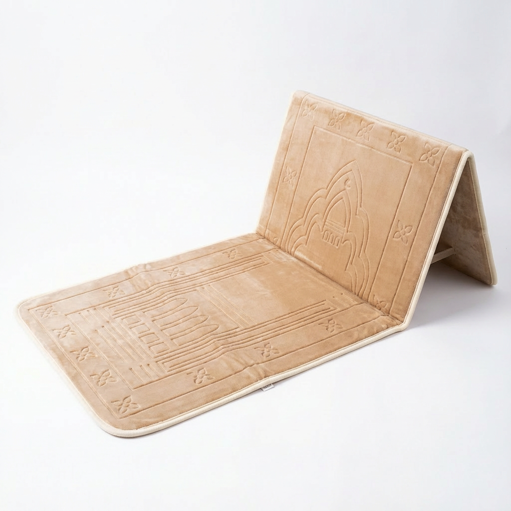 Light Brown Foldable Prayer Mat with Backrest
