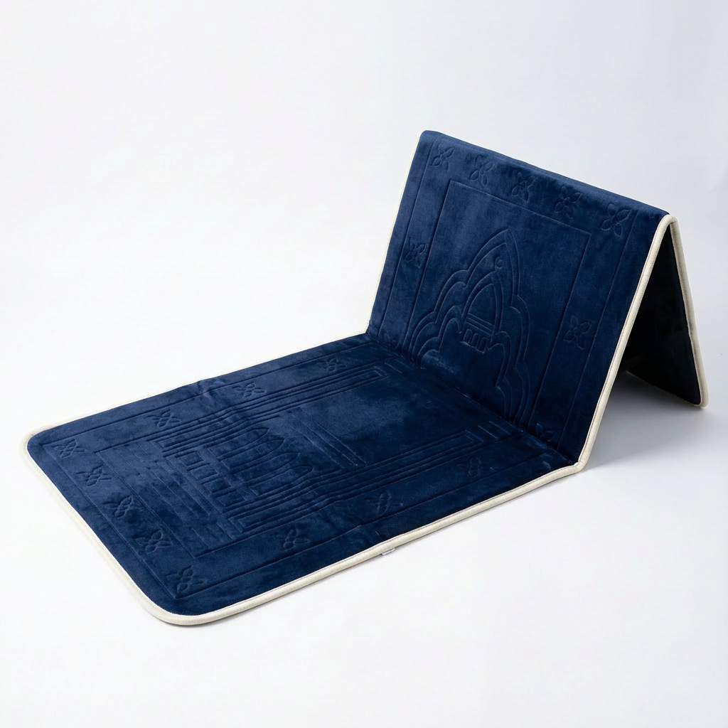 Navy Foldable Prayer Mat with Backrest