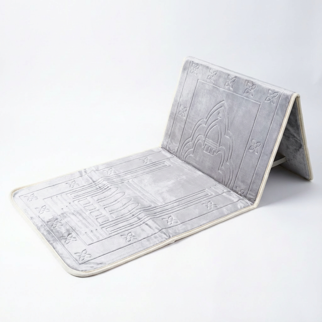 Silver Foldable Prayer Mat with Backrest