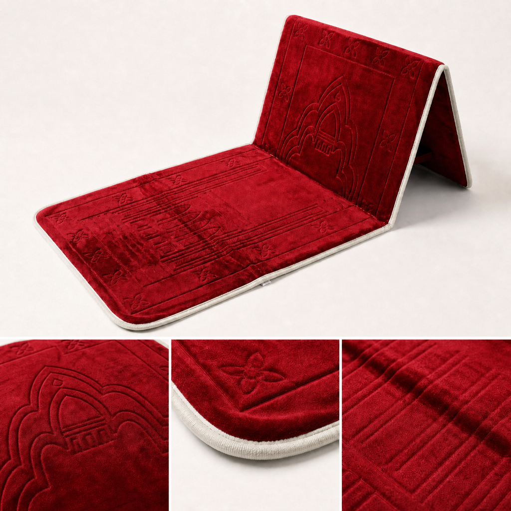 Red Foldable Prayer Mat with Backrest
