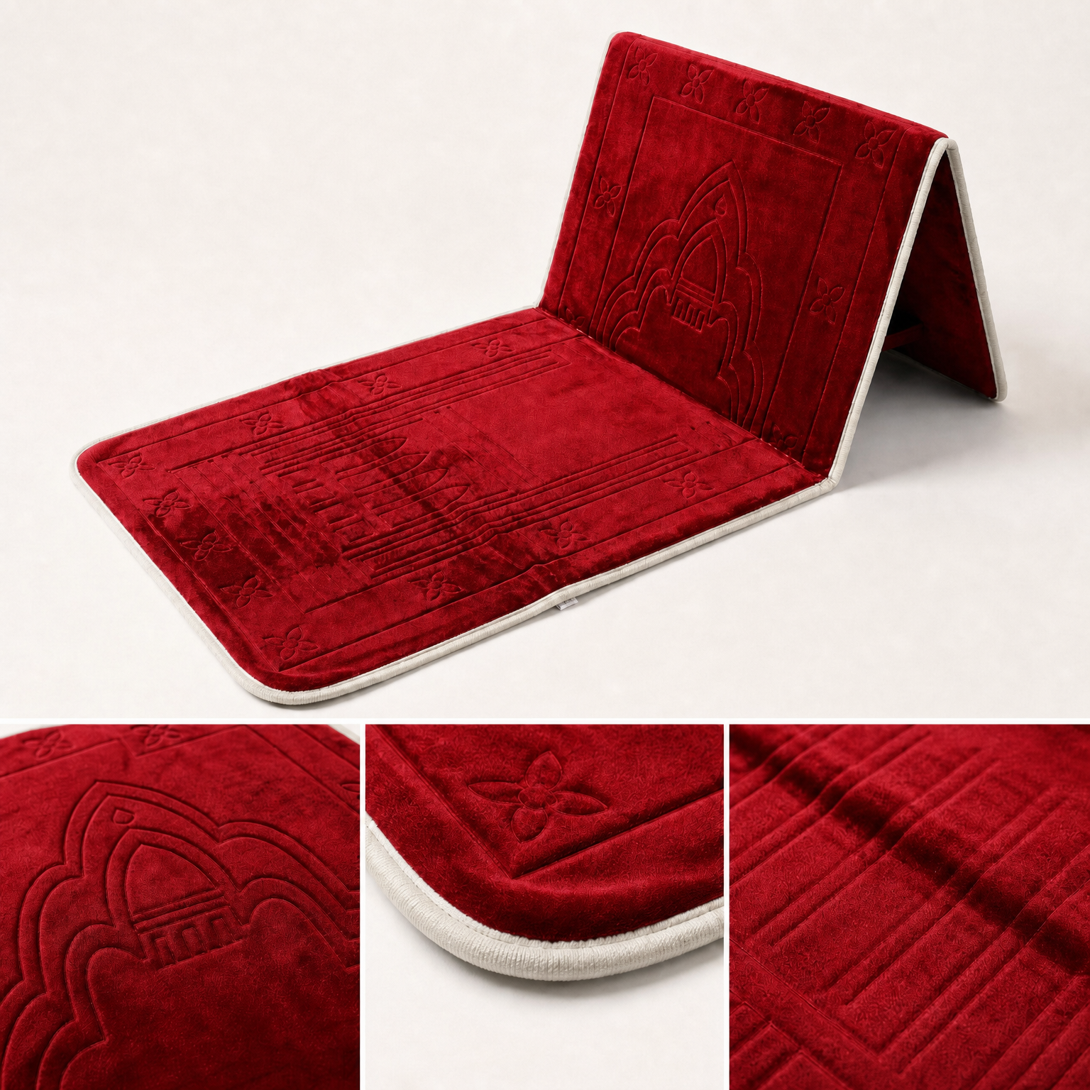 Red Foldable Prayer Mat with Backrest