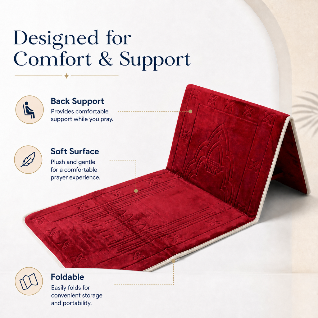 Red Foldable Prayer Mat with Backrest