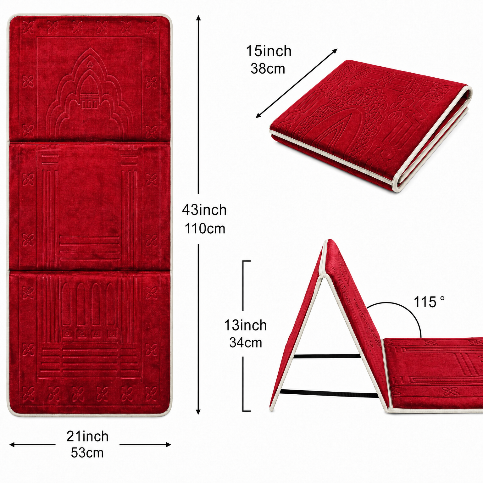 Red Foldable Prayer Mat with Backrest