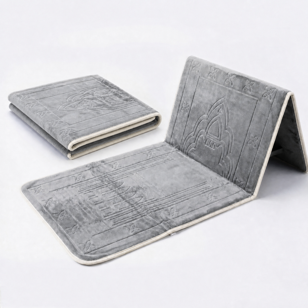 Silver Foldable Prayer Mat with Backrest