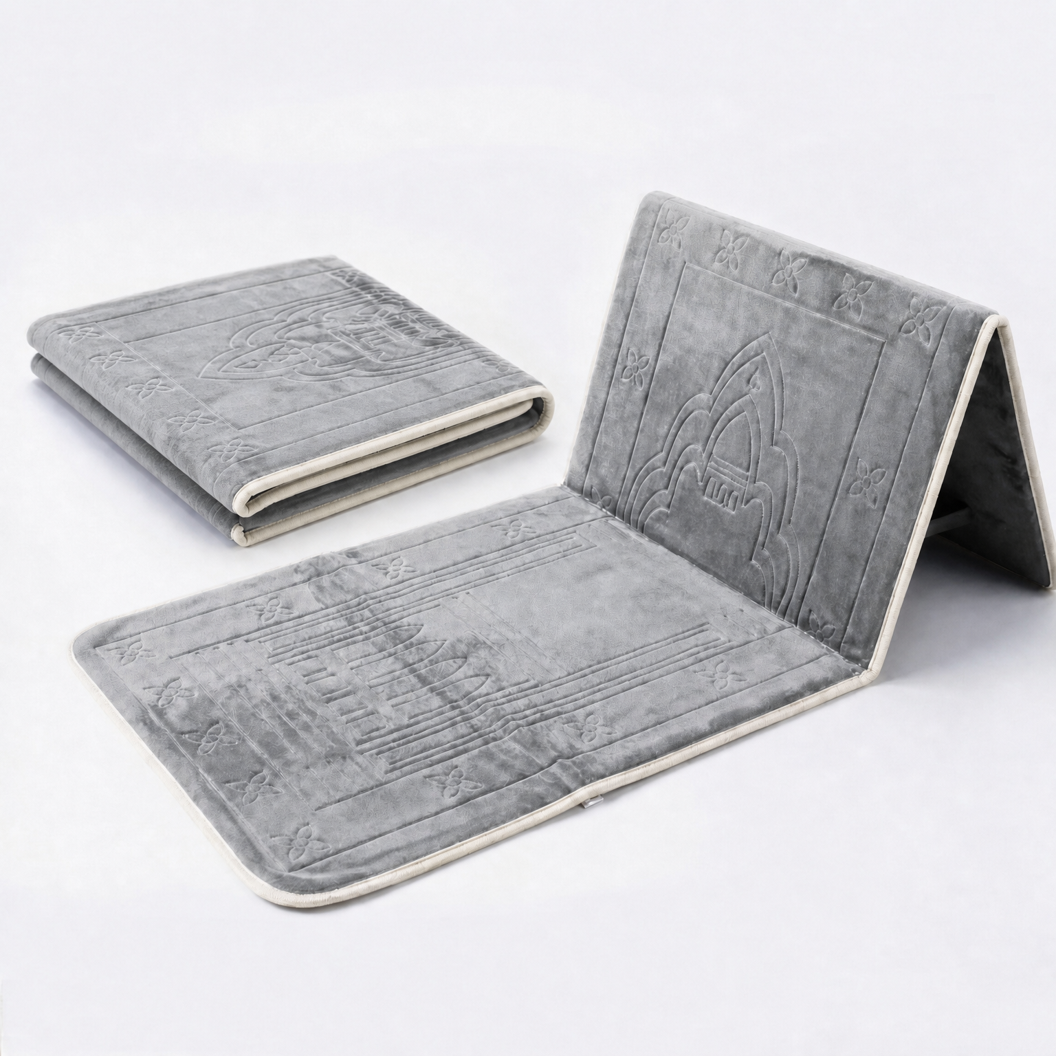 Silver Foldable Prayer Mat with Backrest