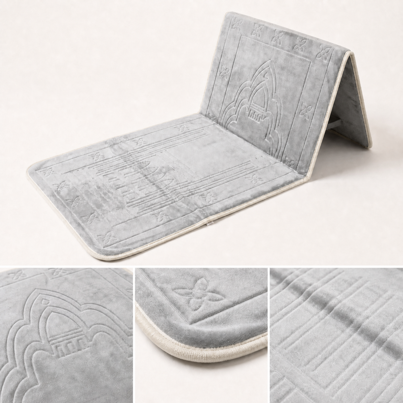Silver Foldable Prayer Mat with Backrest