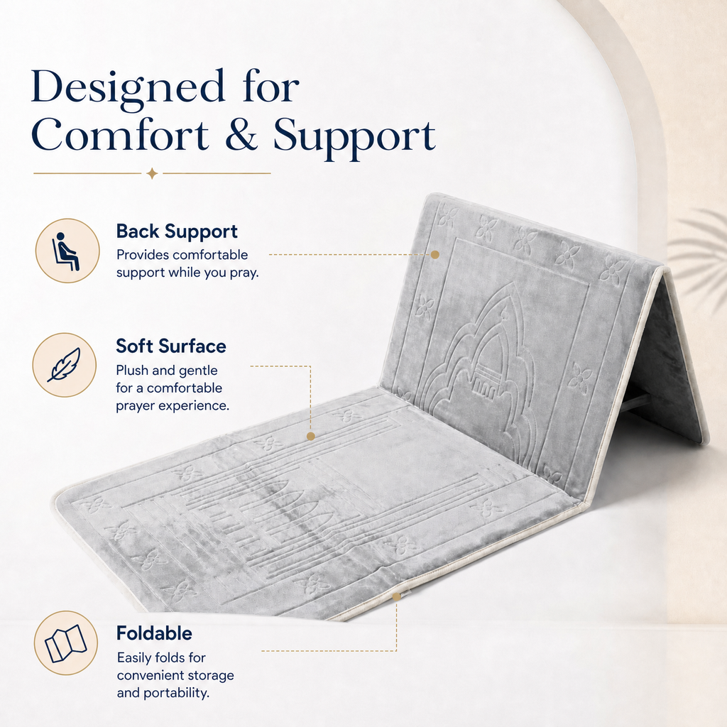 Silver Foldable Prayer Mat with Backrest