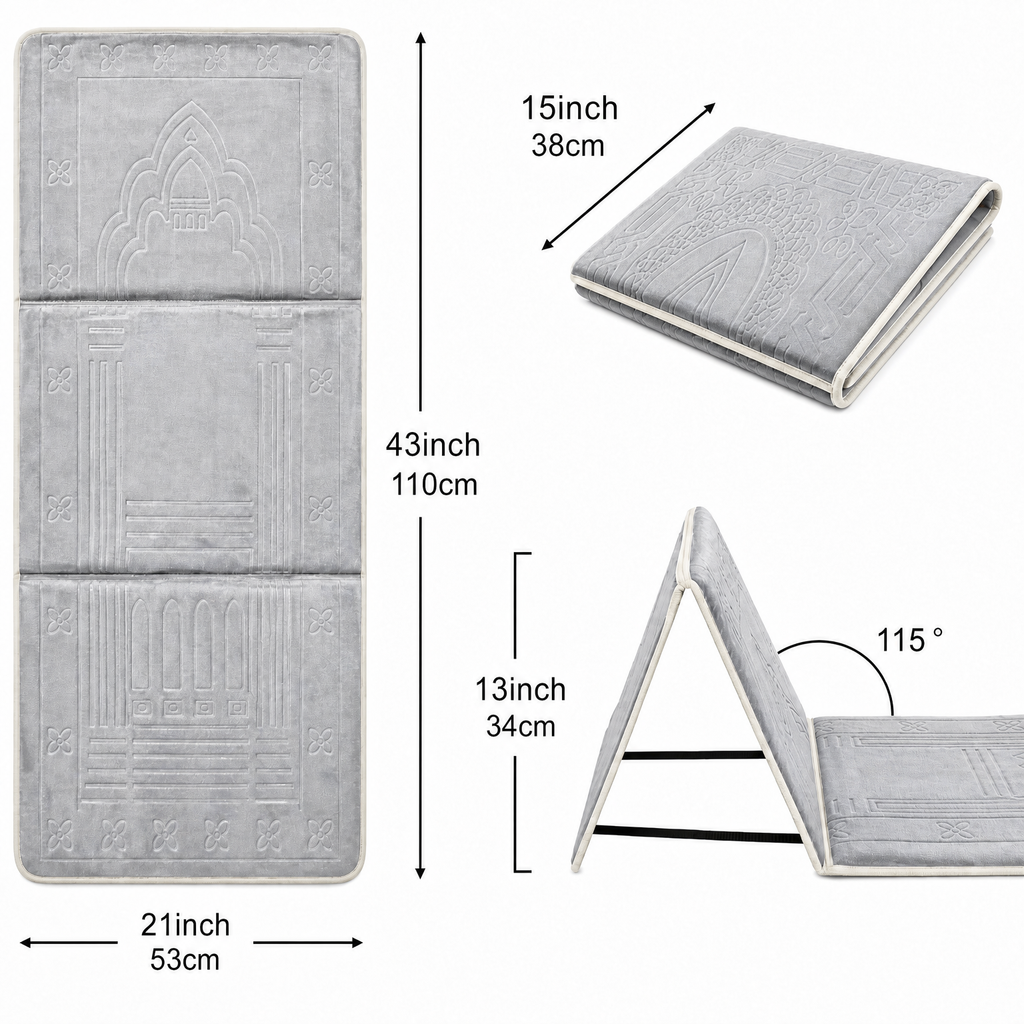 Silver Foldable Prayer Mat with Backrest