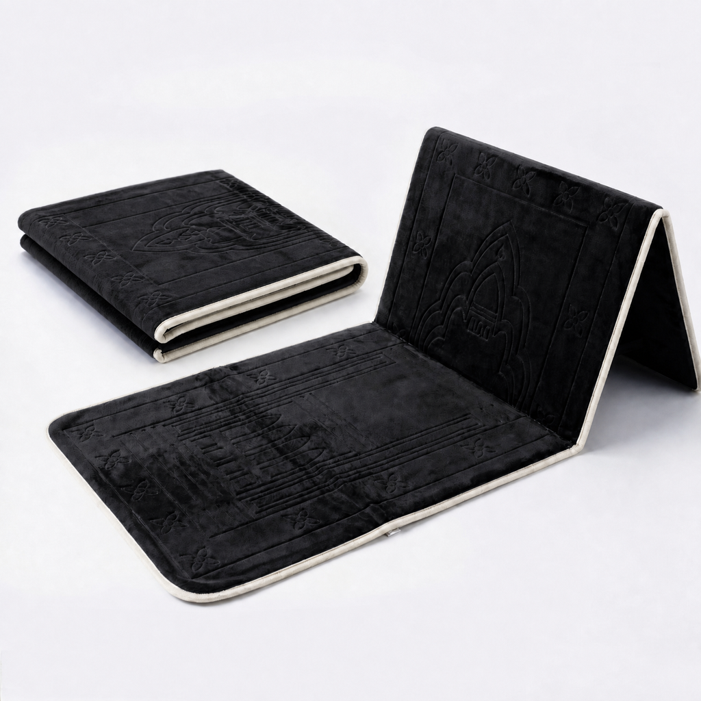 Black Foldable Prayer Mat with Backrest