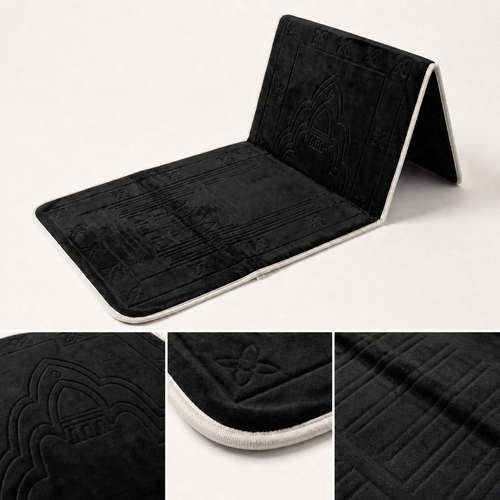 Black Foldable Prayer Mat with Backrest