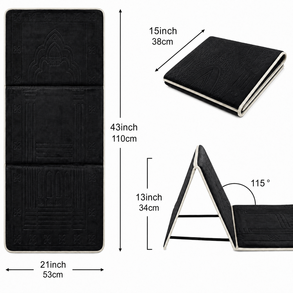 Black Foldable Prayer Mat with Backrest