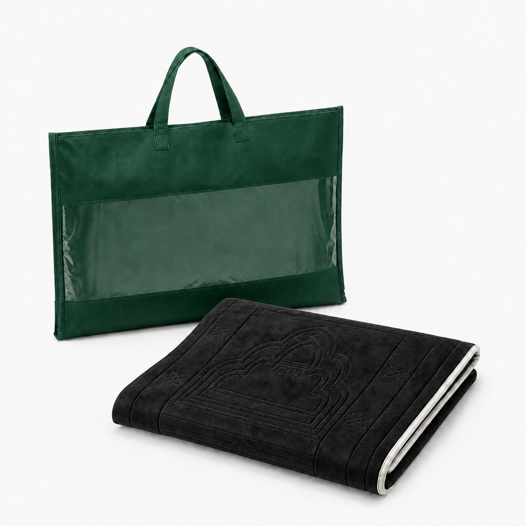 Black Foldable Prayer Mat with Backrest