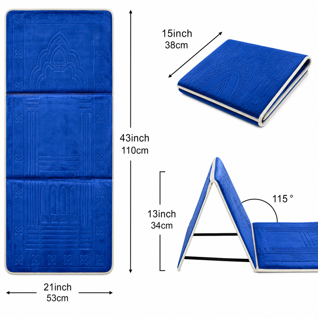 Blue Foldable Prayer Mat with Backrest