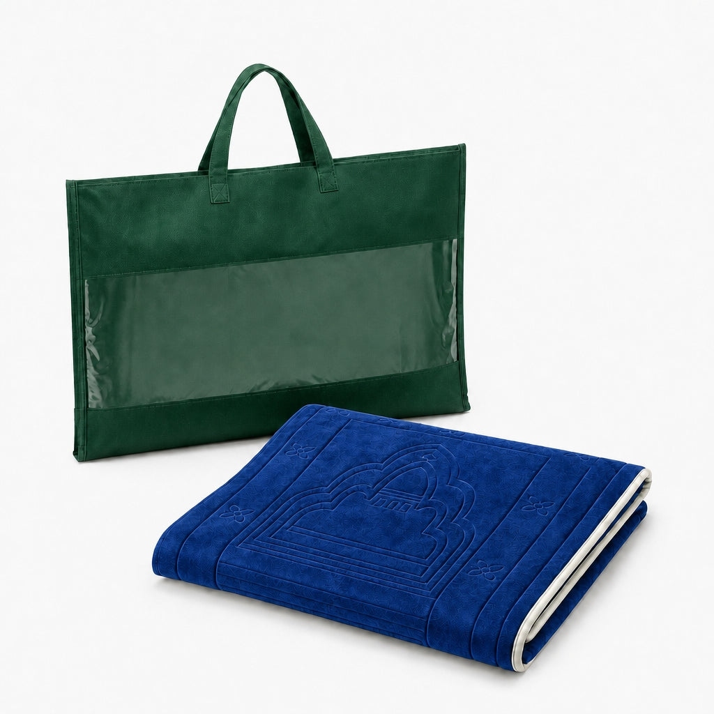 Blue Foldable Prayer Mat with Backrest