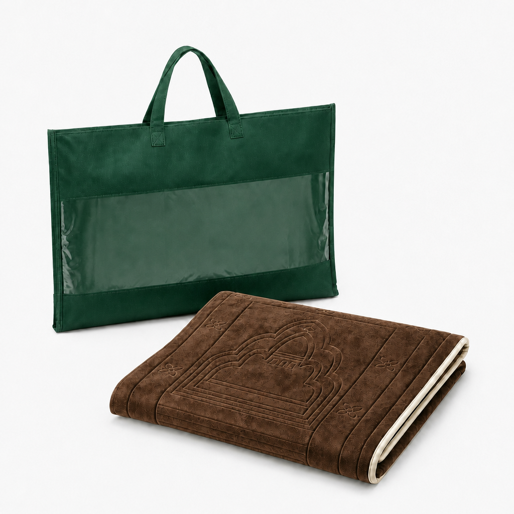 Brown Foldable Prayer Mat with Backrest