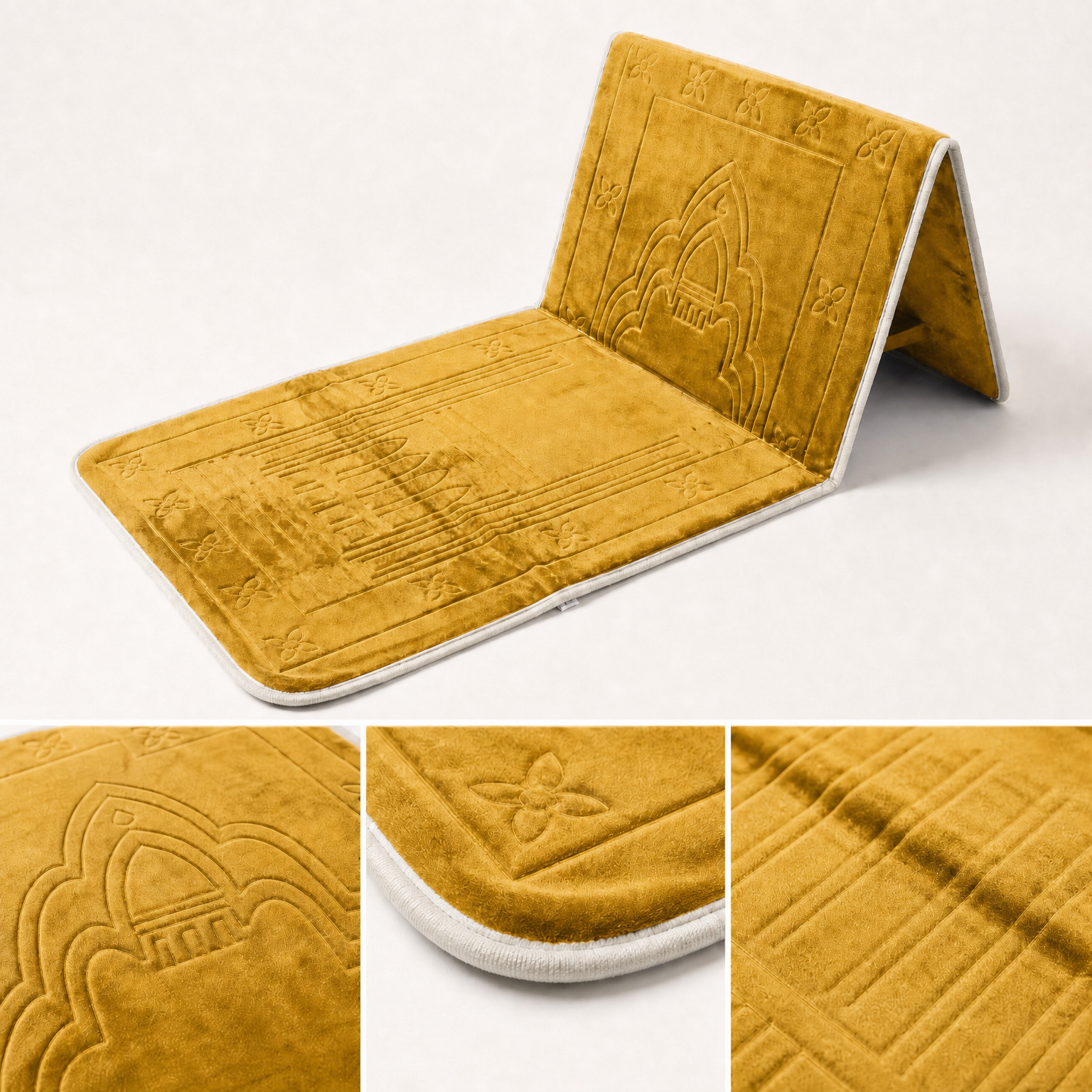Gold Foldable Prayer Mat with Backrest