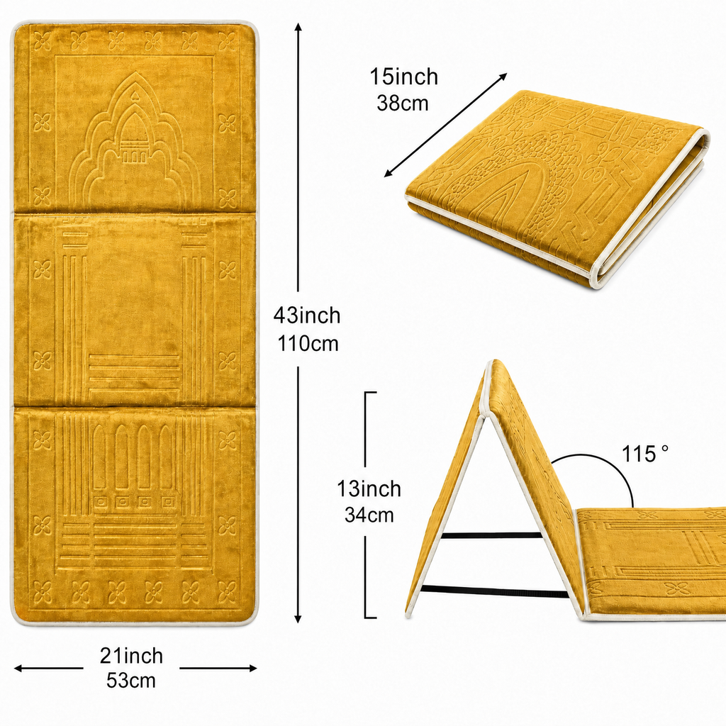 Gold Foldable Prayer Mat with Backrest
