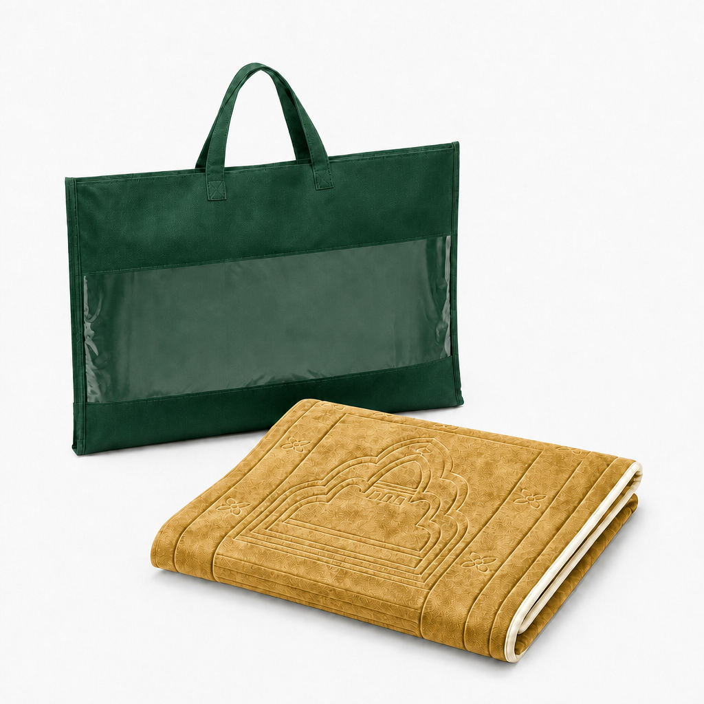 Gold Foldable Prayer Mat with Backrest