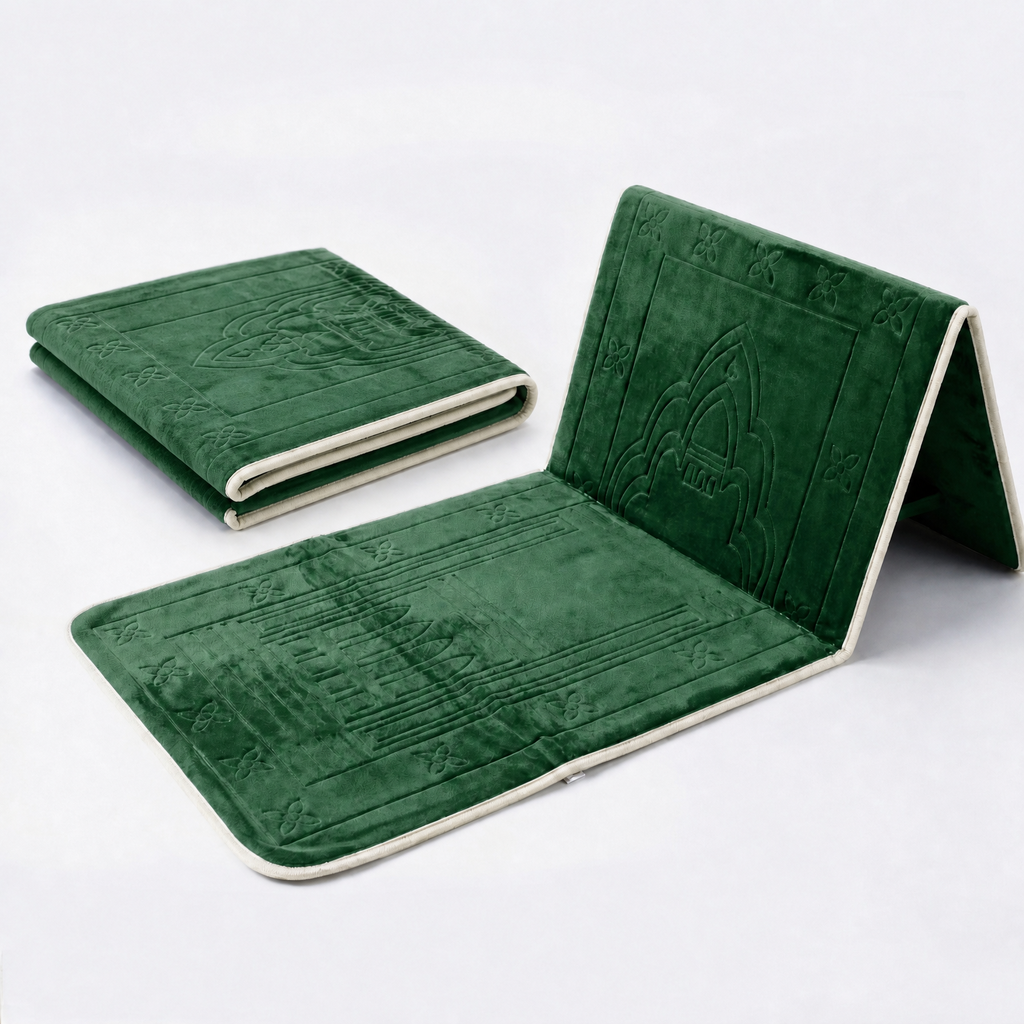 Green folding mat on a white background