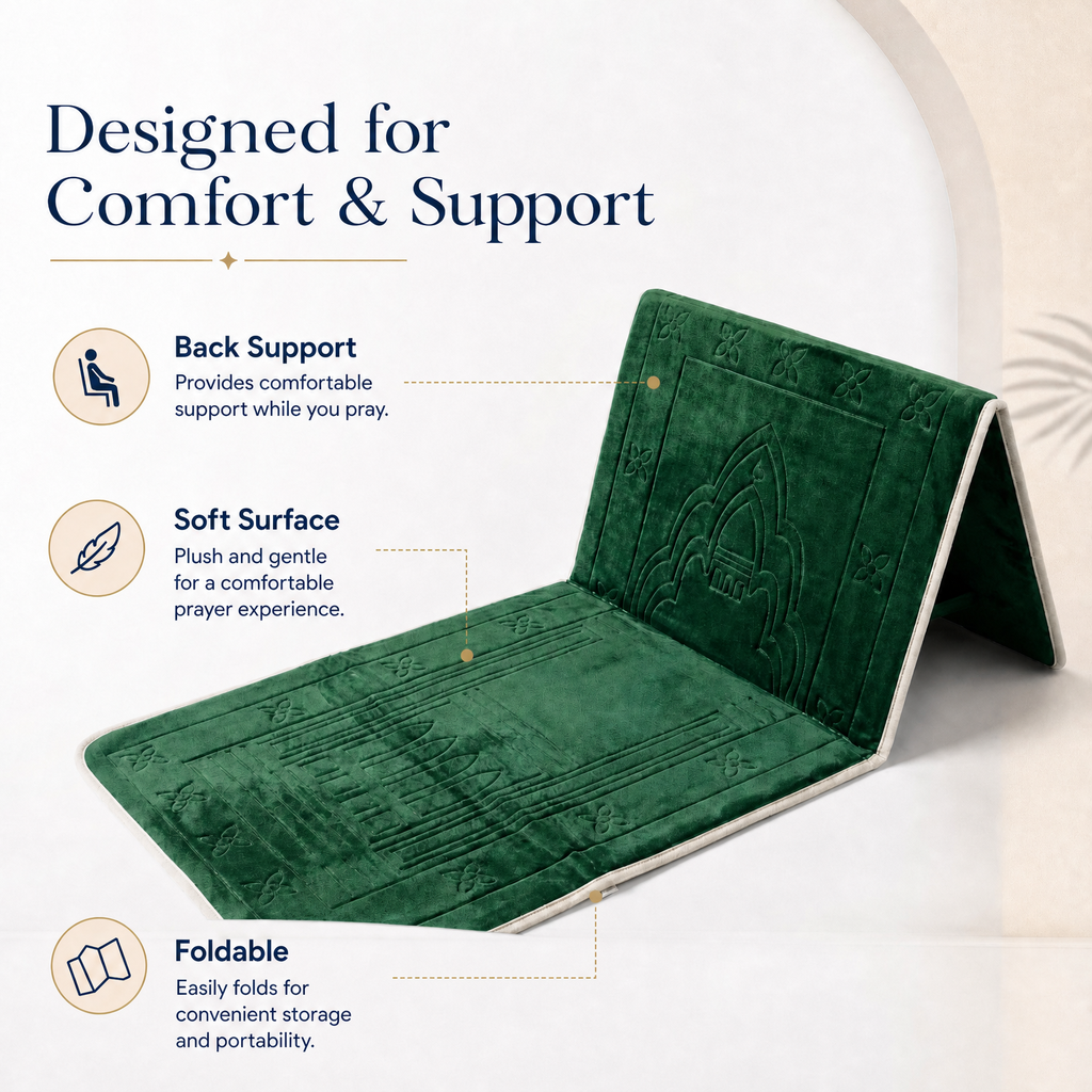 Green Foldable Prayer Mat with Backrest