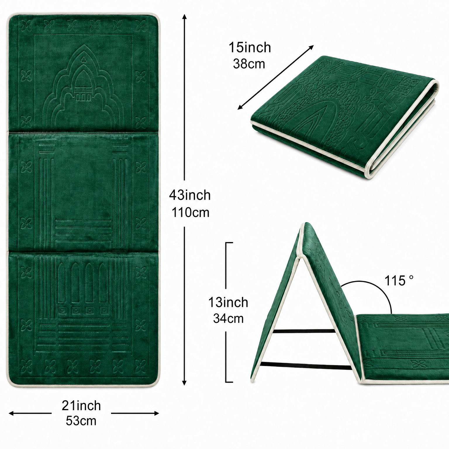 Green Foldable Prayer Mat with Backrest