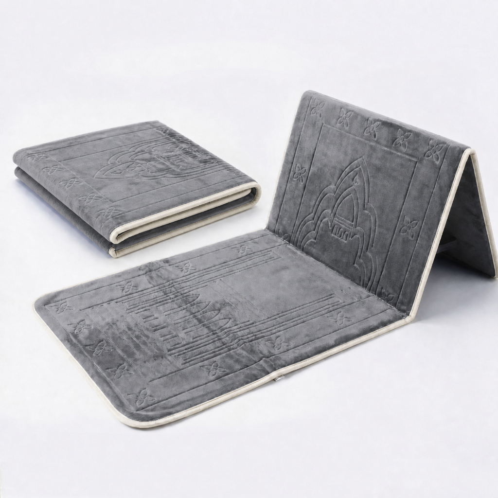 Gray Foldable Prayer Mat with Backrest
