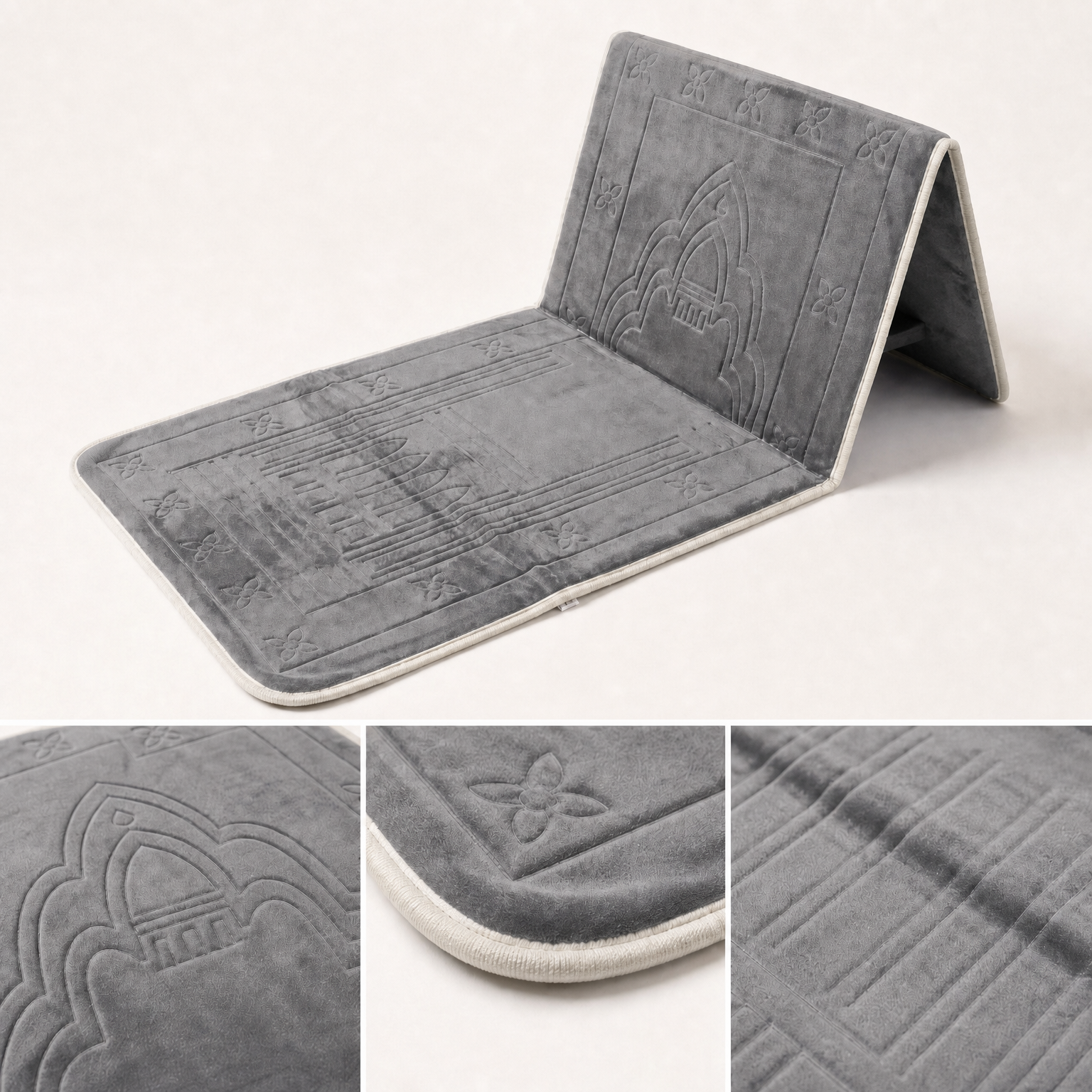 Gray Foldable Prayer Mat with Backrest