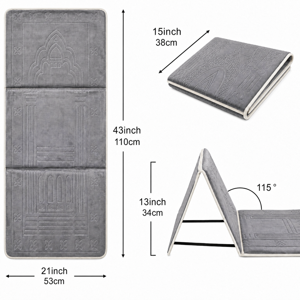 Gray Foldable Prayer Mat with Backrest