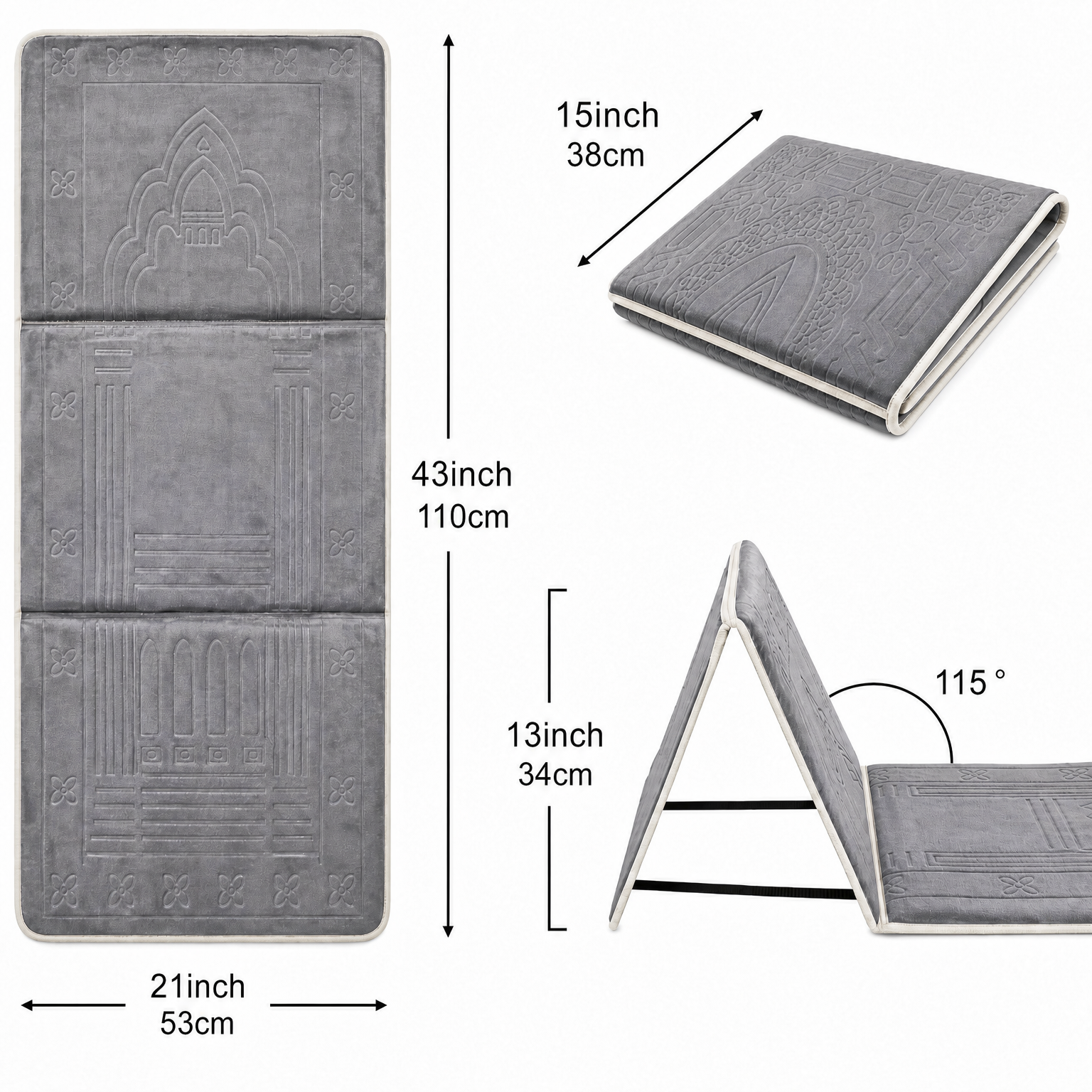 Gray Foldable Prayer Mat with Backrest