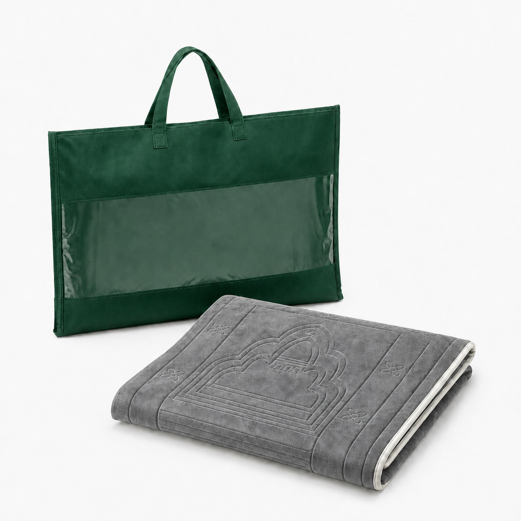 Gray Foldable Prayer Mat with Backrest