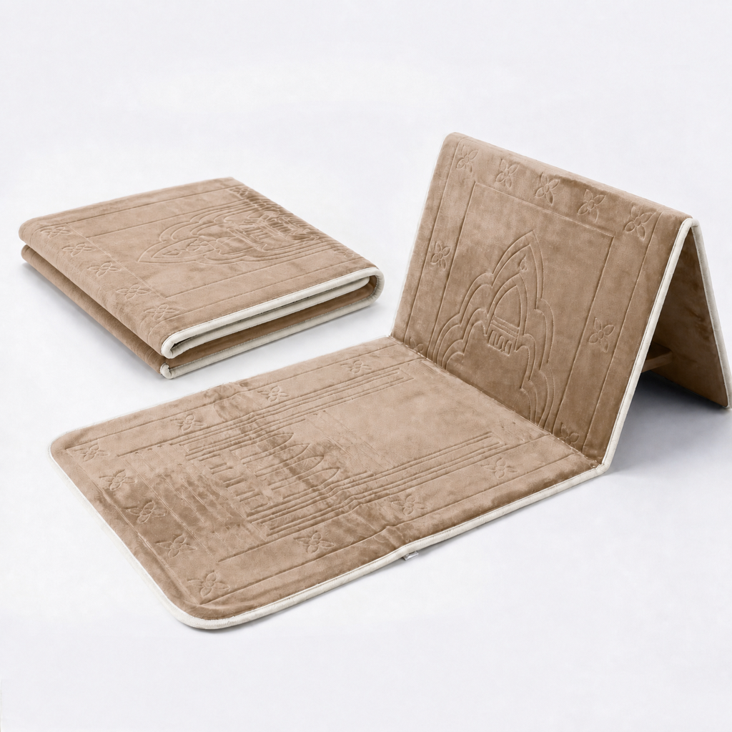 Light Brown Foldable Prayer Mat with Backrest