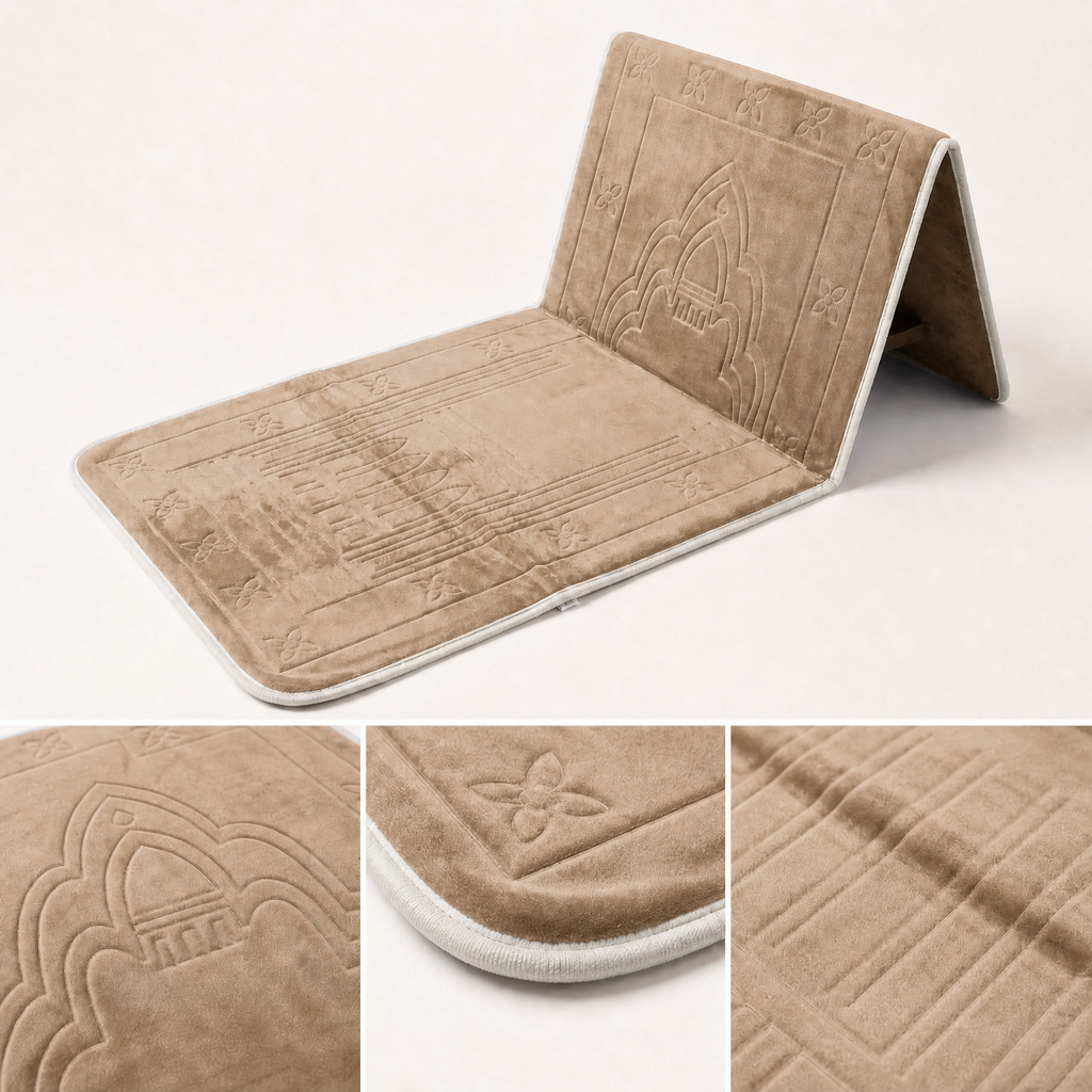 Light Brown Foldable Prayer Mat with Backrest