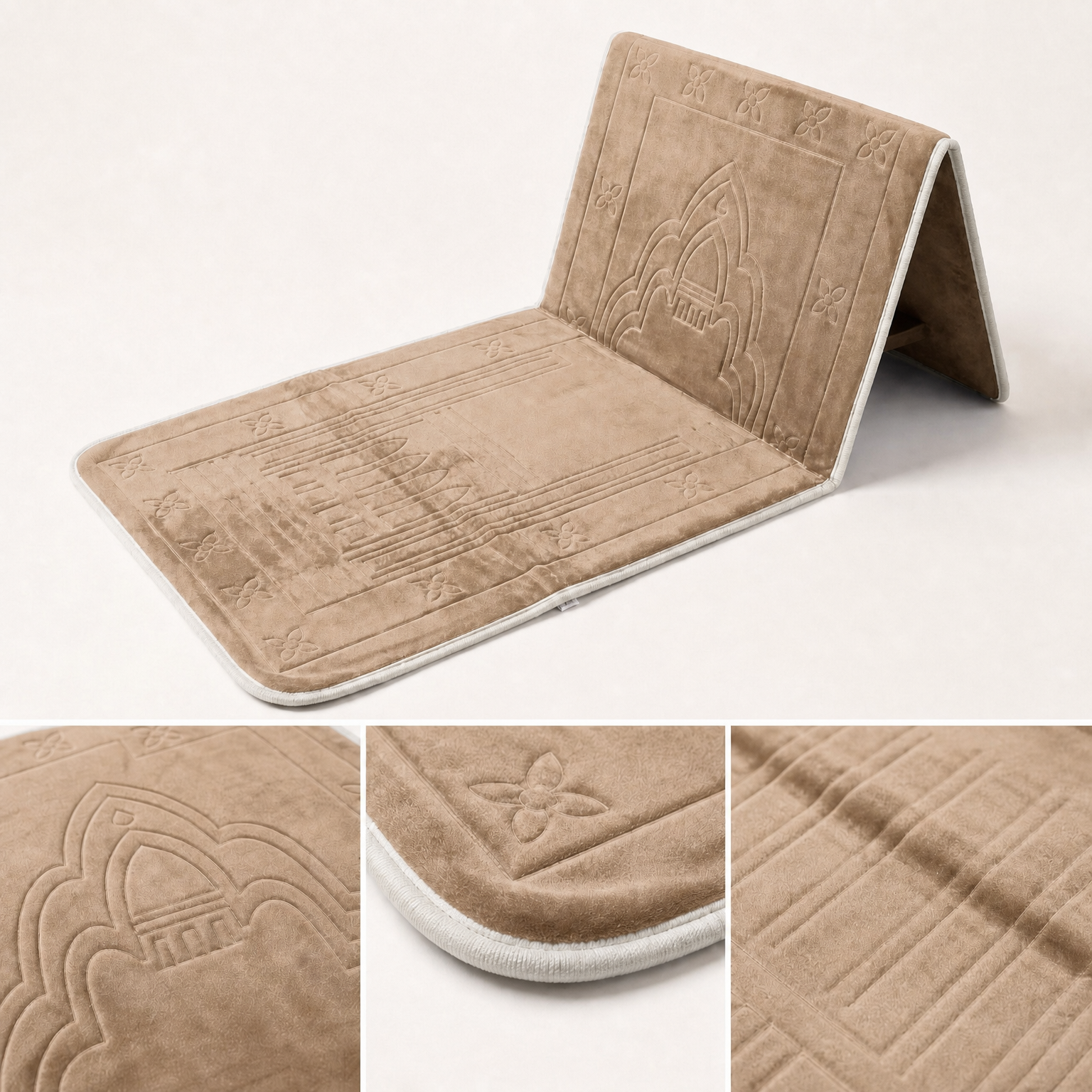 Light Brown Foldable Prayer Mat with Backrest