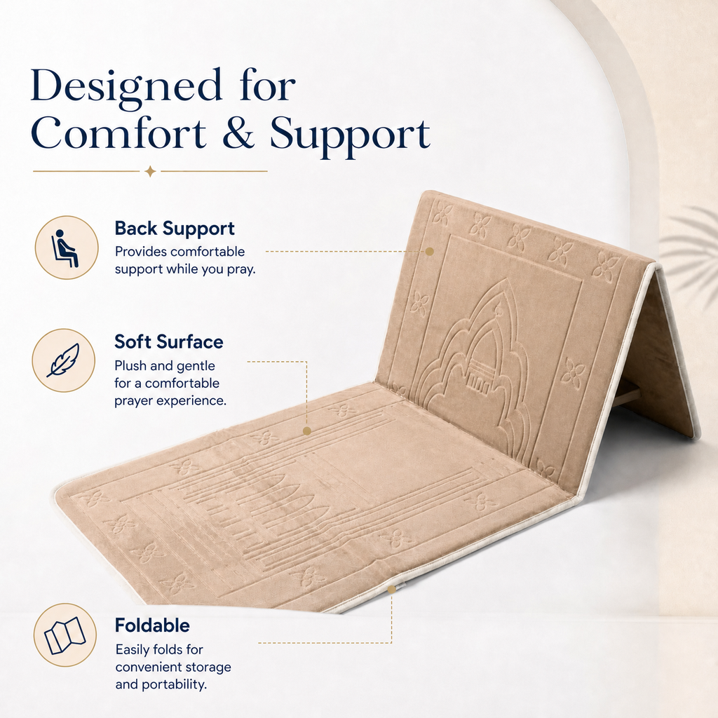 Light Brown Foldable Prayer Mat with Backrest