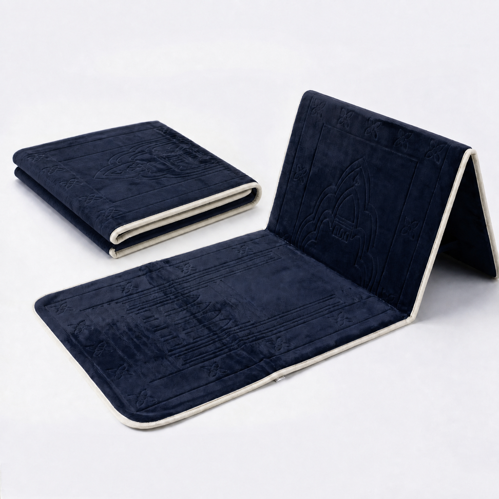 Navy Foldable Prayer Mat with Backrest