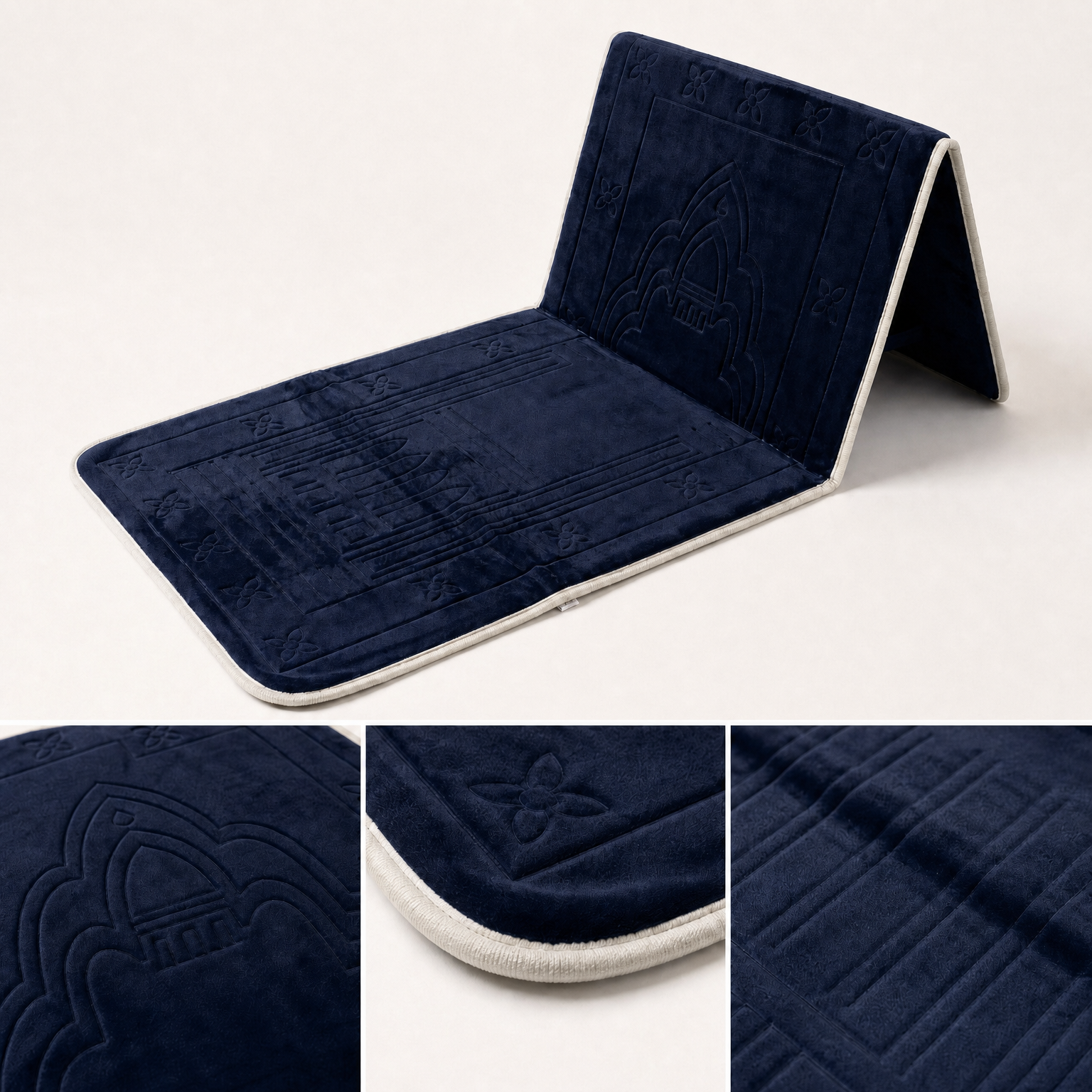 Navy Foldable Prayer Mat with Backrest
