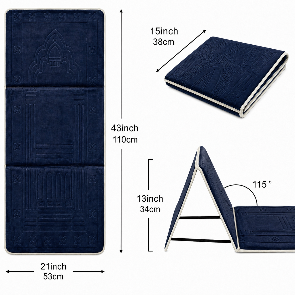 Navy Foldable Prayer Mat with Backrest