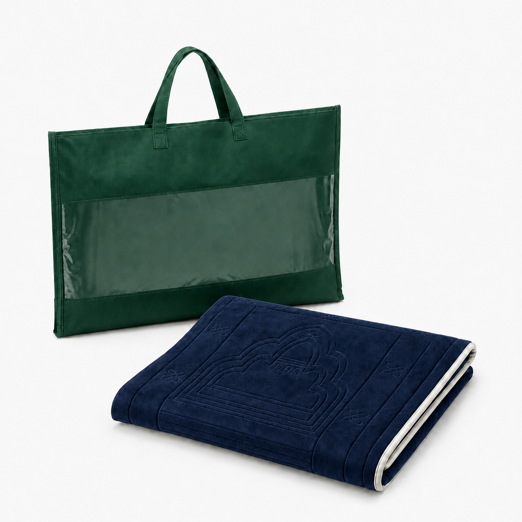 Navy Foldable Prayer Mat with Backrest